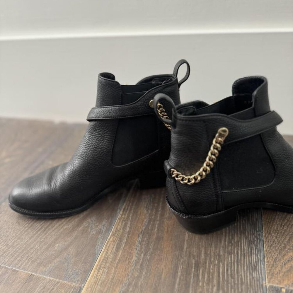 Salvatore Ferragamo Black Chelsea Boots with Gold Chain